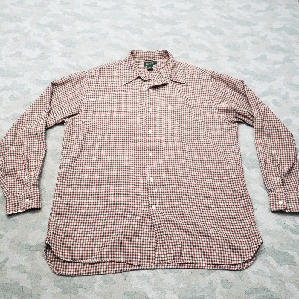 Vintage J.Crew Shirt Mens Large Red Oarsman Long Sleeve Button Tattersall Plaid